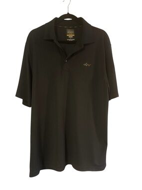 Greg Norman Collection Black Polo with Small Multicolor Shark Logo size large